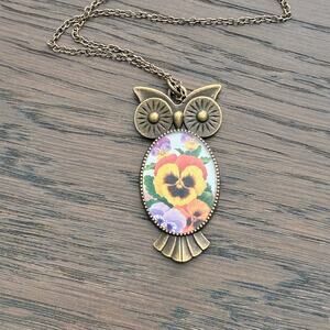 Floral Owl Resin Necklace